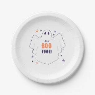 White Minimalist Ghost Halloween Paper Plate