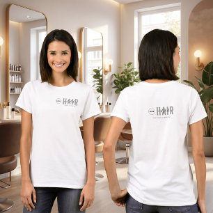 White Minimalist Hair Stylist Logo Employee Staff T-Shirt