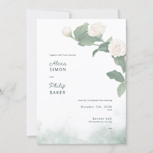 White Minimalist Jasminum flowers Illustrat Invitation