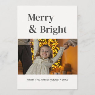 White Minimalist Merry Bright Christmas Holiday Card