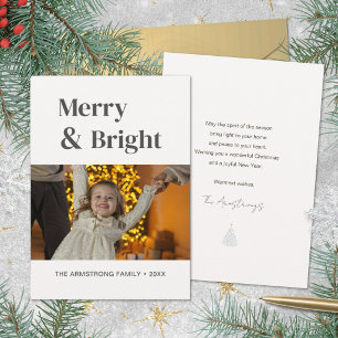 White Minimalist Merry Bright Christmas Holiday Card