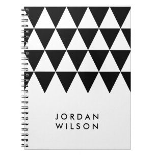 White Minimalist Modern Black Triangle Pattern Notebook