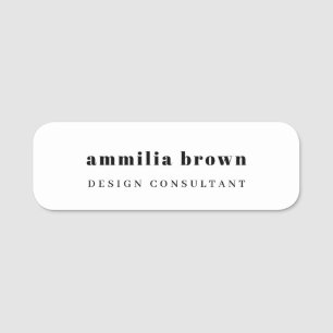 White Minimalist Modern Clean Vintage Retro Name Tag