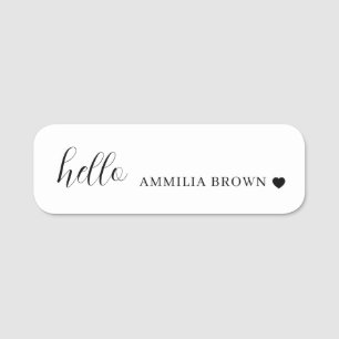 White Minimalist   Modern Heart Clean Design Name Tag