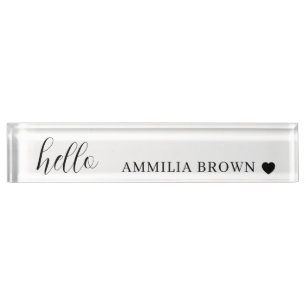 White Minimalist   Modern Heart Clean Design Nameplate