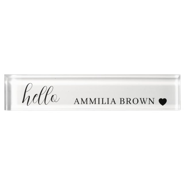 White Minimalist | Modern Heart Clean Design Nameplate (Front)