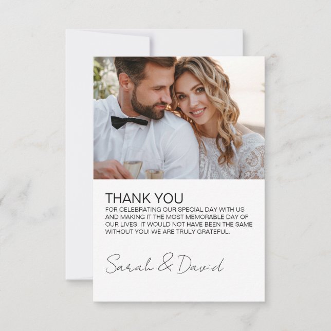 White Minimalist Modern Script Wedding Thank You Card (Front)
