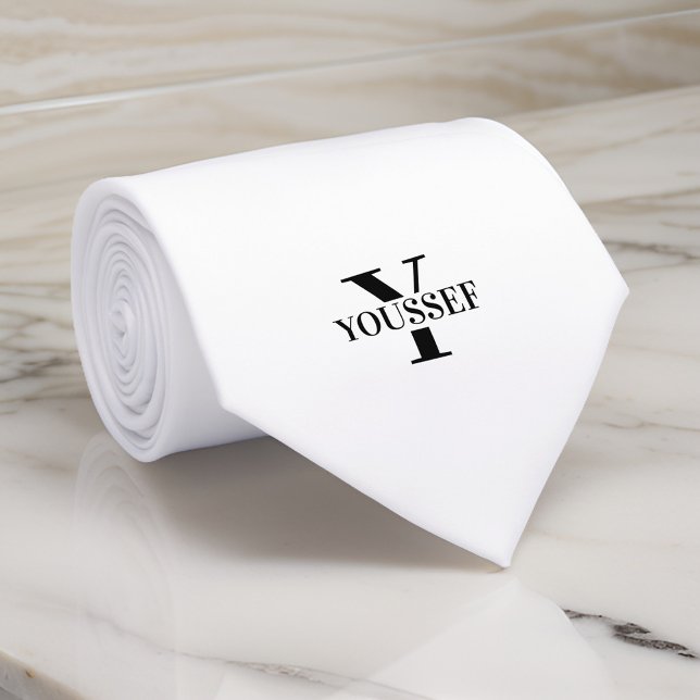 White Minimalist Monogrammed Tie (Creator Uploaded)