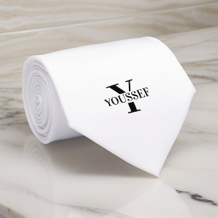 White Minimalist Monogrammed Tie