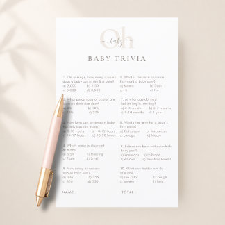 White Minimalist Neutral Shower Baby Trivia Game