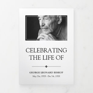White Minimalist Photo Funeral Tri-Fold Programme