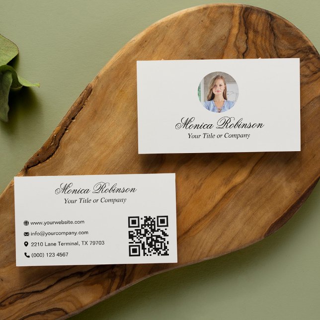 White Minimalist Photo QR Code Business Card (Creator Uploaded)
