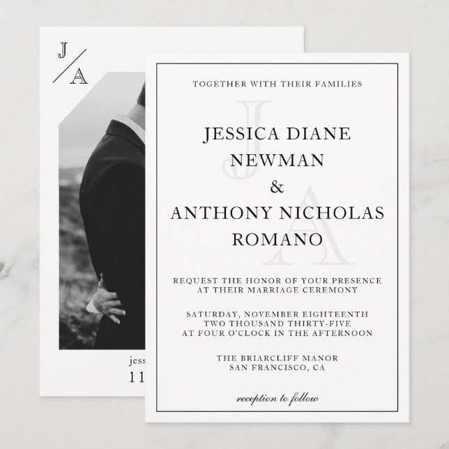 White Minimalist Photo Wedding Invitation (Front/Back)