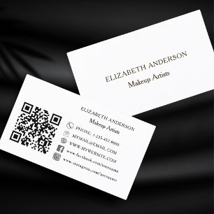 White minimalist Qr code social media Business Card