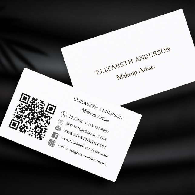 White minimalist Qr code social media Business Card (Creator Uploaded)