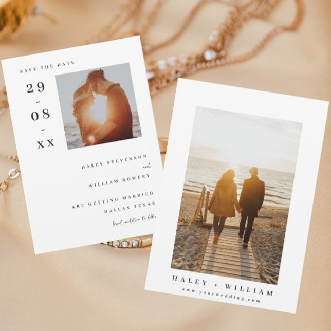White Minimalist Simple Photo Save the Date Invitation (Creator Uploaded)