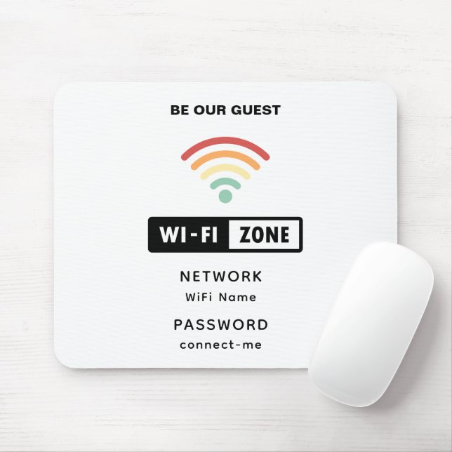 White Minimalist Simple Wifi Password Mouse Pad (With Mouse)