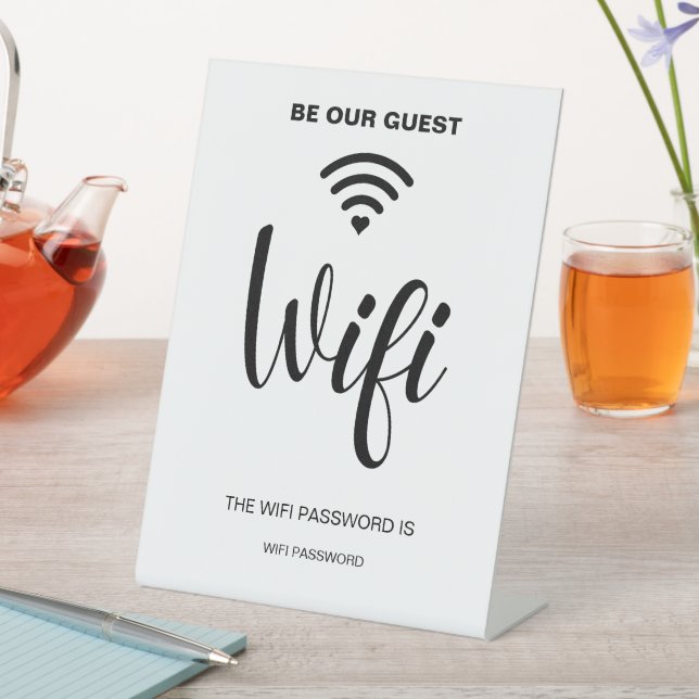 White Minimalist Simple Wifi Password  Pedestal Sign (In SItu)