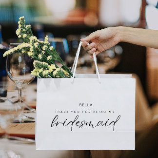 White Minimalist Thank You Bridesmaid Large Gift Bag