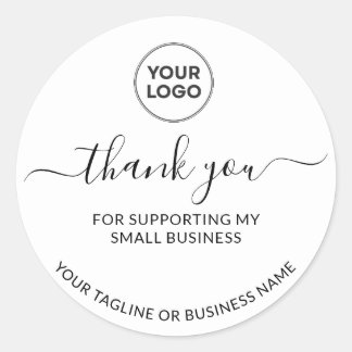 White Minimalist Thank You Logo Round Sticker