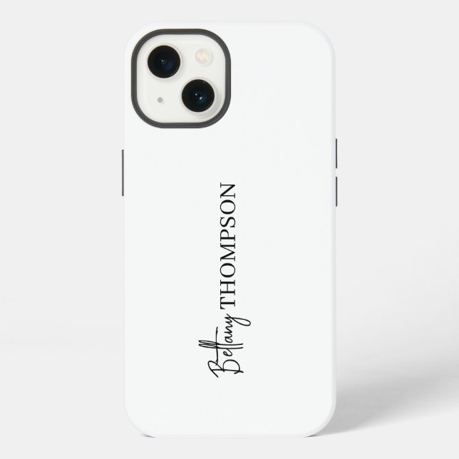 White Minimalist Vertical Script Monogram iPhone Case (Back)