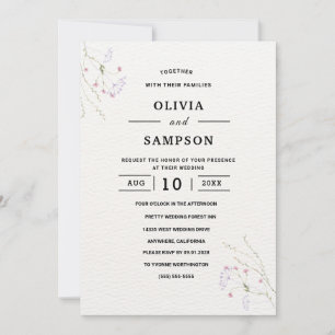 White Minimalist watercolor flowers wedding Invitation