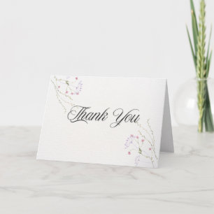 White Minimalist watercolor flowers wedding Thank You Card