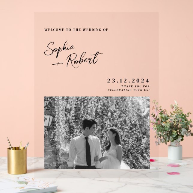 White Minimalist Wedding Welcome Acrylic Sign (Wedding)