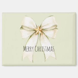 White Mint Bow Gold Star Christmas Magnet
