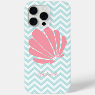 White Mint & Pink Zigzag Pattern Seashell iPhone 15 Pro Max Case