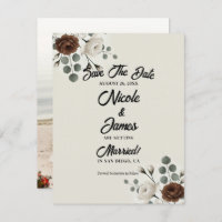 White Mocha Cream Modern Floral Save the Date