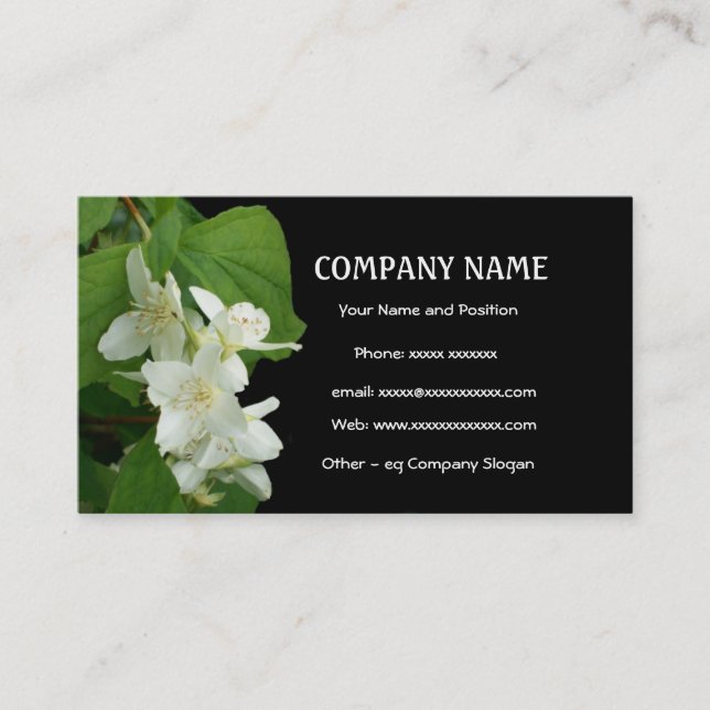 White Mock Orange on Black Business Card (Front)