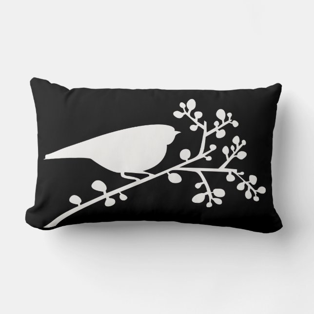 White Mod Single Bird & Berries {pick your colour} Lumbar Cushion (Front)