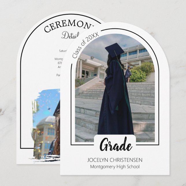 White Modern and Elegent  Graduation Invitation (Front/Back)
