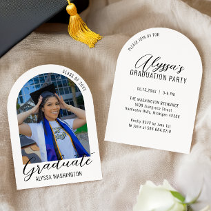 White Modern Arch Photo Graduation Party Invitation