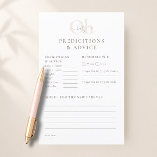 White Modern Baby Shower Predictions & Advice Game