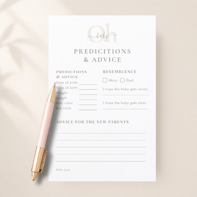 White Modern Baby Shower Predictions & Advice Game (Creator Uploaded)