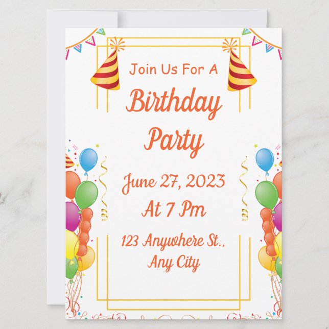 White Modern Birthday Party Invitation (Front)