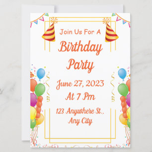 White Modern Birthday Party Invitation