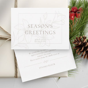 White   Modern Boho Minimal Floral Holiday Card