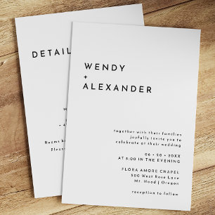 White Modern Bold Details All in One Wedding Invitation