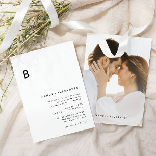 White Modern Bold Monogram Photo Wedding Invitation