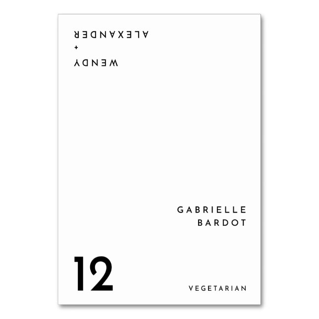 White Modern Bold Wedding Foldable Place Card (Front)