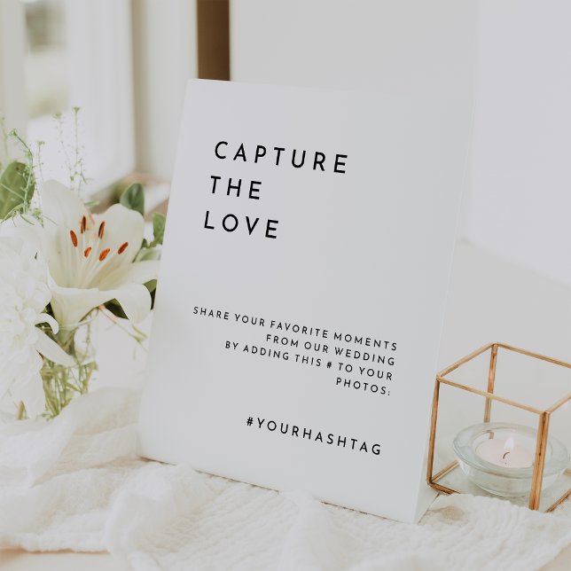 White Modern Bold Wedding Hashtag Pedestal Sign (Creator Uploaded)