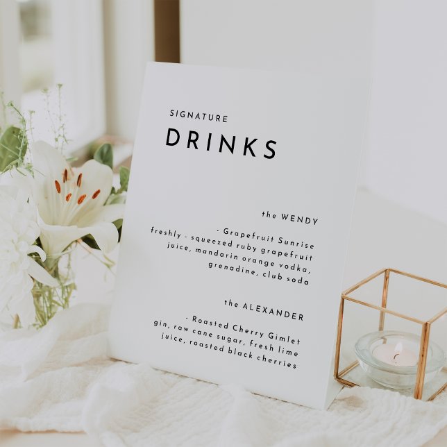 White Modern Bold Wedding Signature Drinks Pedestal Sign (Creator Uploaded)