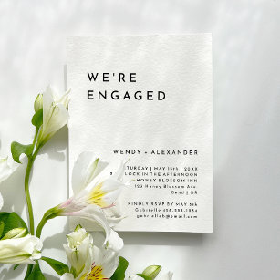 White Modern Bold We're Engaged Engagement Party Invitation