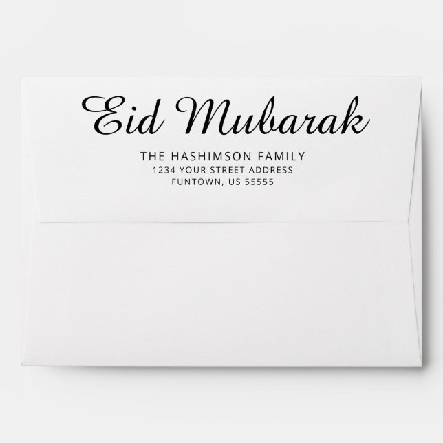 White Modern Brush Script Eid Mubarak Envelope (Back (Top Flap))