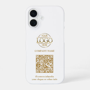 White Modern Business Logo & QR Code Promotional iPhone 16 Case
