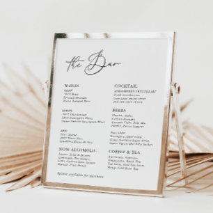 White Modern Calligraphy Wedding Bar Menu