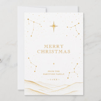 White Modern Celestial Christmas Gold TMF26 Holiday Card